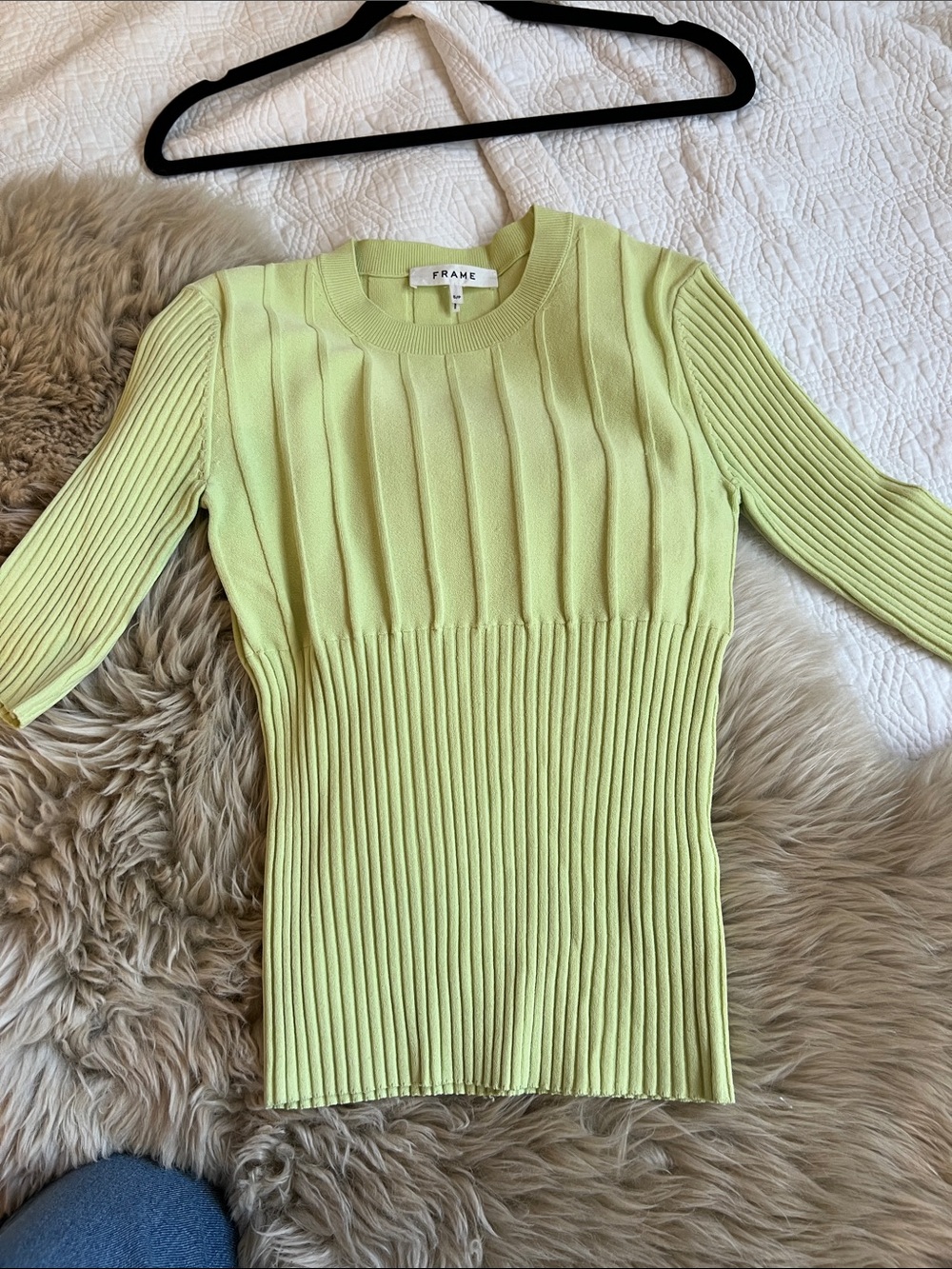 Frame Mixed Rib Sweater Bright Lime - S - Picture 2 of 3